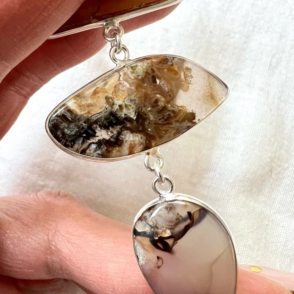 925 Montana Moss Agate Long Cleavage Pendant Necklace